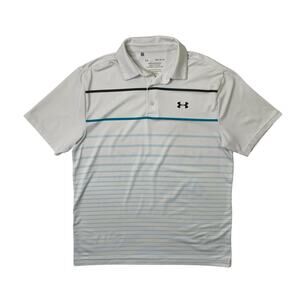 Under Armour Shirt Mens M Medium White Playoff Polo Loose HeatGear Striped Golf